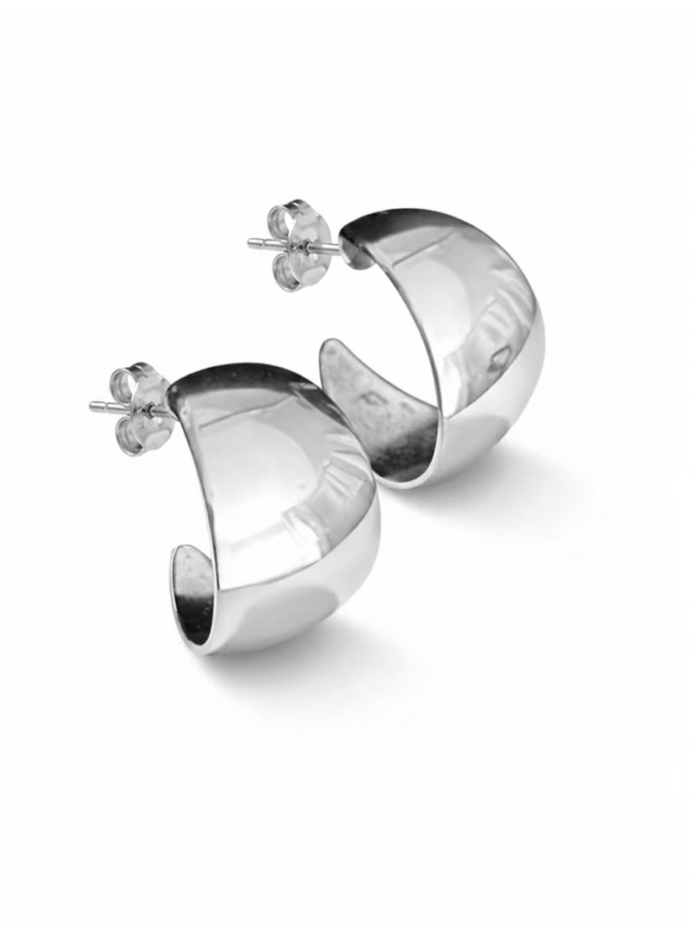 Napier Shiny Silver Tone Half Hoop Post Earrings